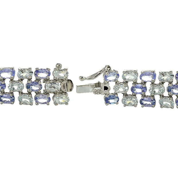 Sterling Silver Tanzanite and Aquamarine Three-tier Bracelet
