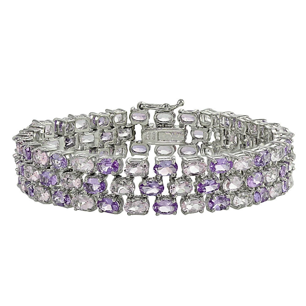 Sterling Silver African Amethyst and Amethyst Three-tier Bracelet