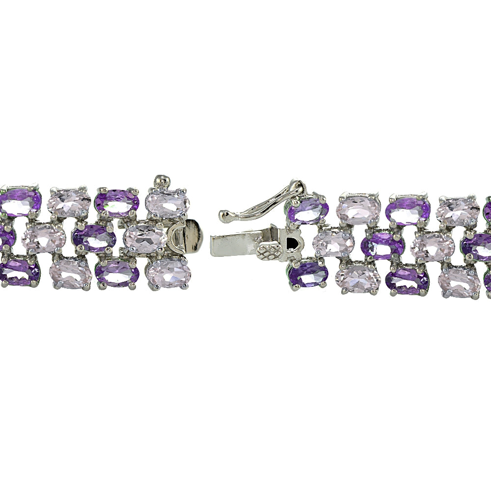 Sterling Silver African Amethyst and Amethyst Three-tier Bracelet-2
