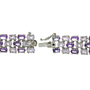 Sterling Silver African Amethyst and Amethyst Three-tier Bracelet