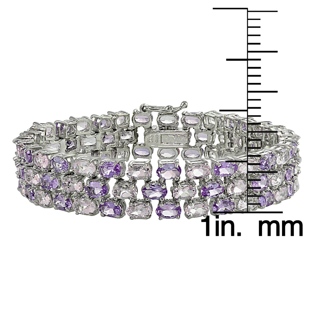 Sterling Silver African Amethyst and Amethyst Three-tier Bracelet-3
