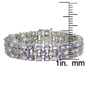 Sterling Silver African Amethyst and Amethyst Three-tier Bracelet