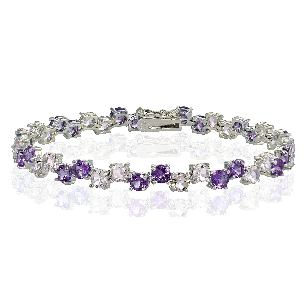 Sterling Silver 4mm African Amethyst and Amethyst Round Bracelet