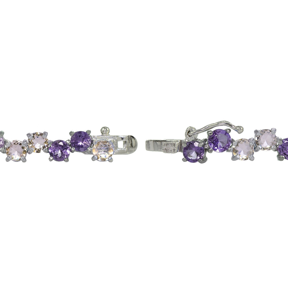Sterling Silver 4mm African Amethyst and Amethyst Round Bracelet-2