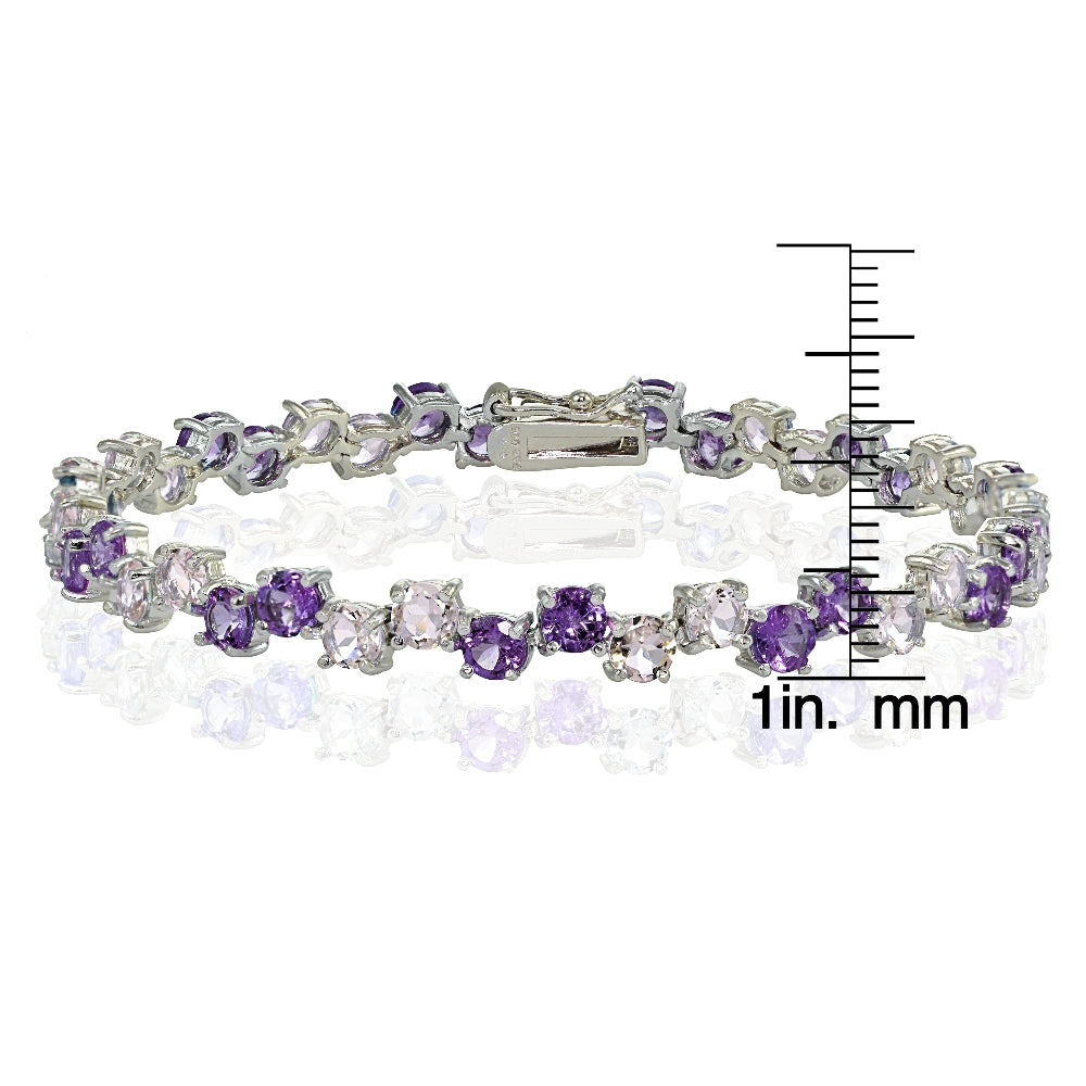 Sterling Silver 4mm African Amethyst and Amethyst Round Bracelet-3