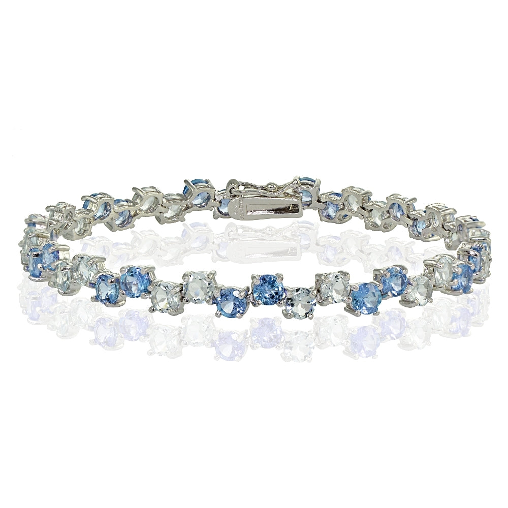 Sterling Silver 4mm London Blue and Blue Topaz Round Bracelet