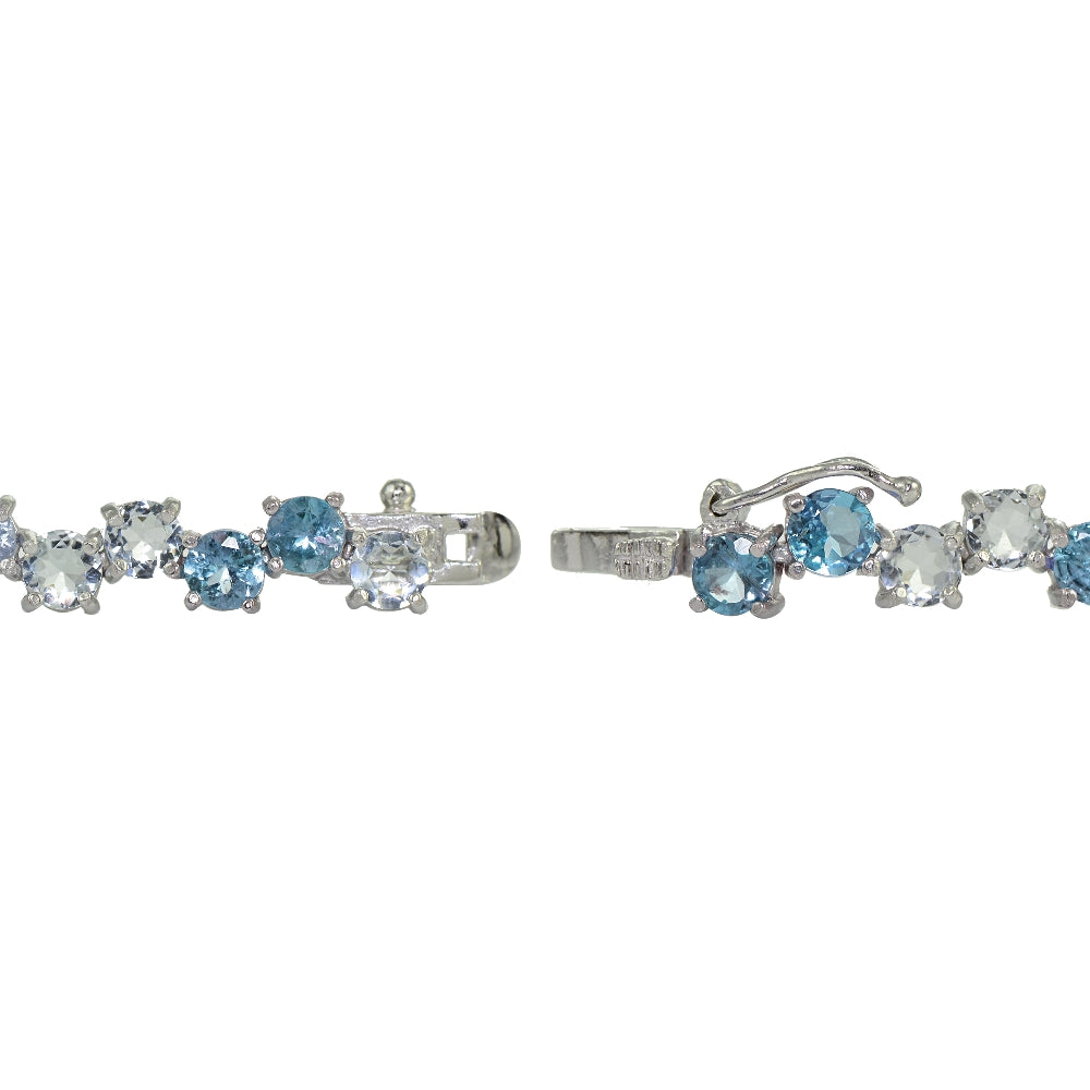Sterling Silver 4mm London Blue and Blue Topaz Round Bracelet-2