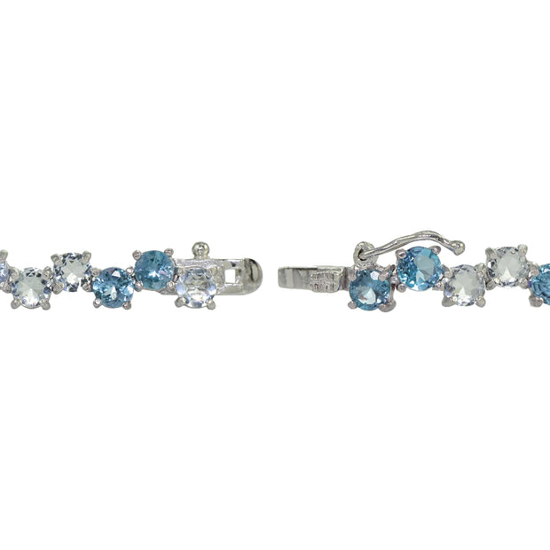 Sterling Silver 4mm London Blue and Blue Topaz Round Bracelet