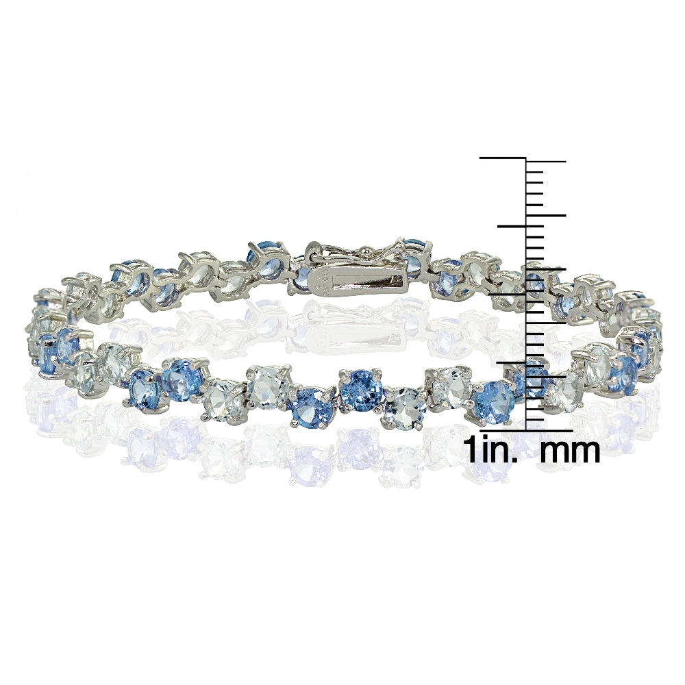 Sterling Silver 4mm London Blue and Blue Topaz Round Bracelet-3