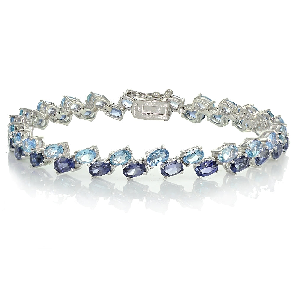 Sterling Silver Tanzanite and Aquamarine 2-row Bracelet