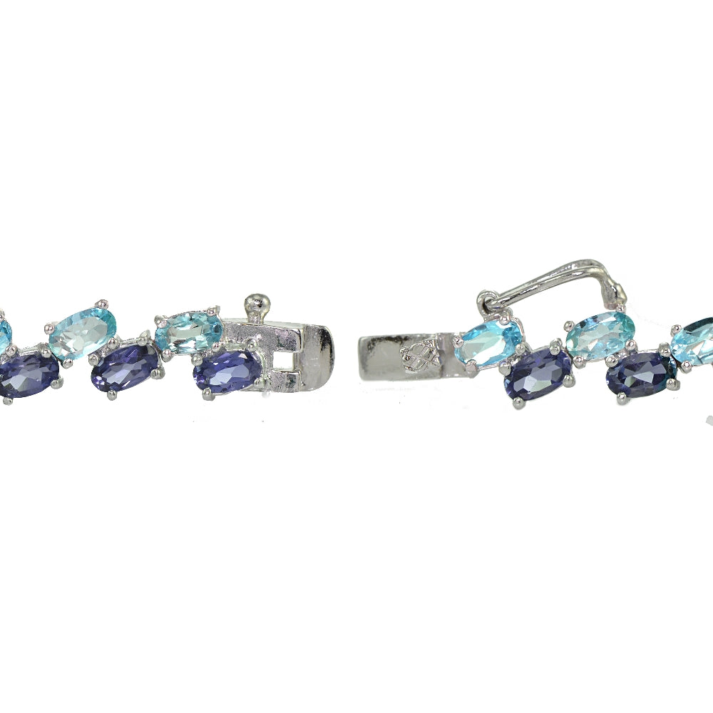 Sterling Silver Tanzanite and Aquamarine 2-row Bracelet-2