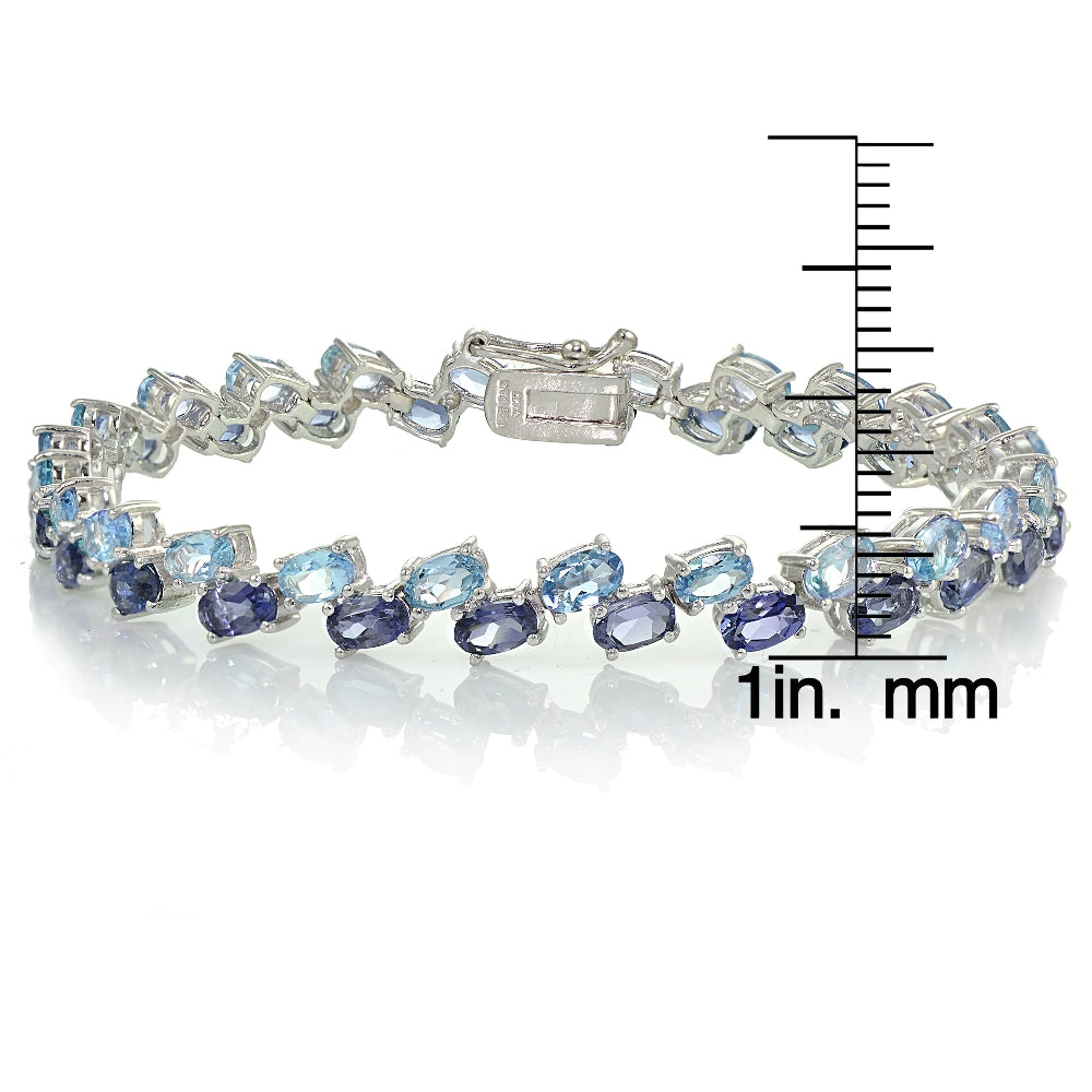 Sterling Silver Tanzanite and Aquamarine 2-row Bracelet-3