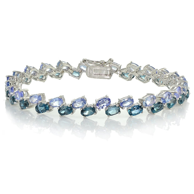 Sterling Silver Tanzanite and London Blue Topaz 2-row Bracelet