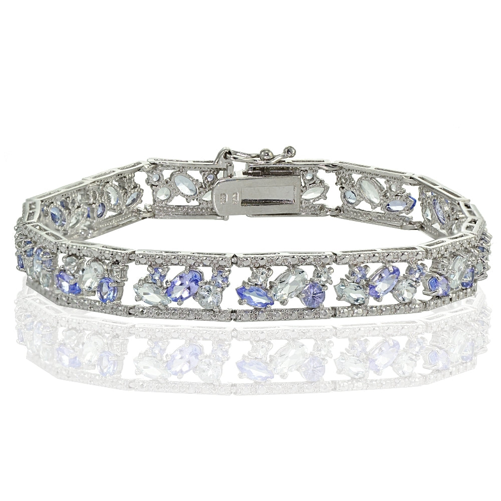 Sterling Silver Tanzanite and Aquamarine Cluster Bracelet