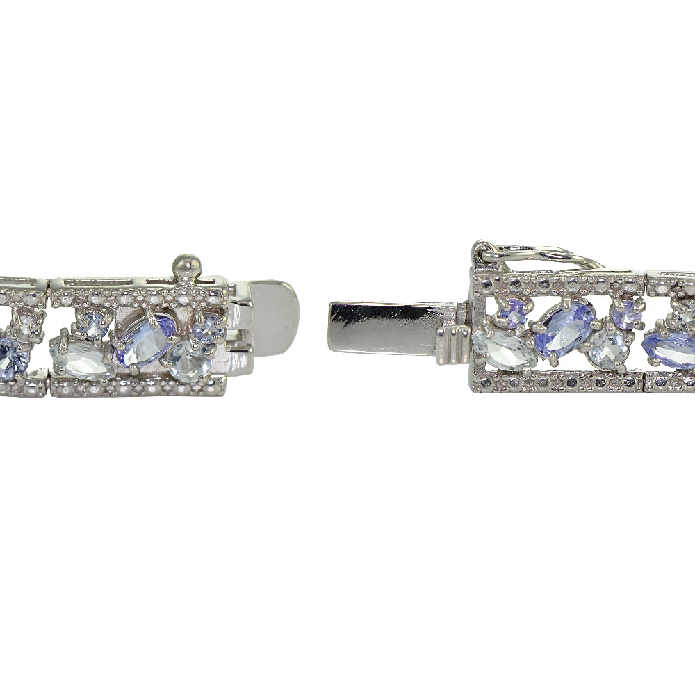 Sterling Silver Tanzanite and Aquamarine Cluster Bracelet-2