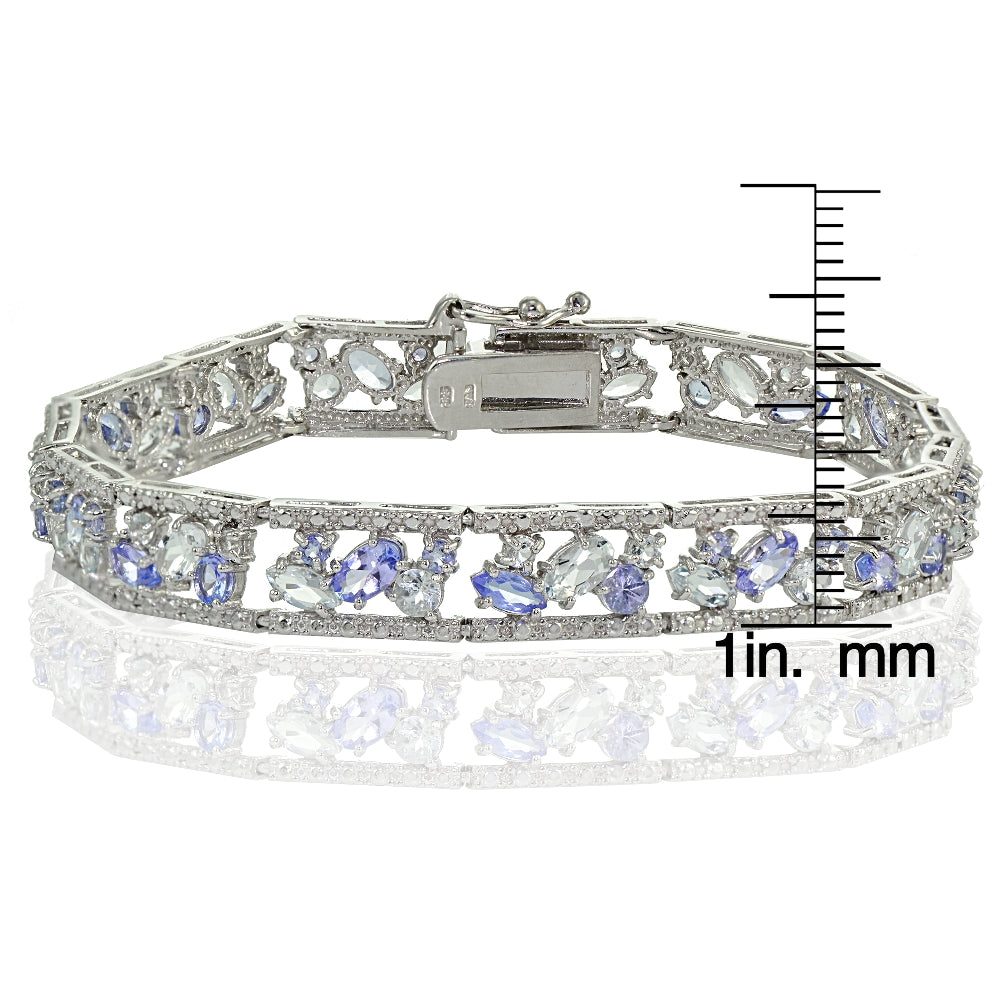 Sterling Silver Tanzanite and Aquamarine Cluster Bracelet-3