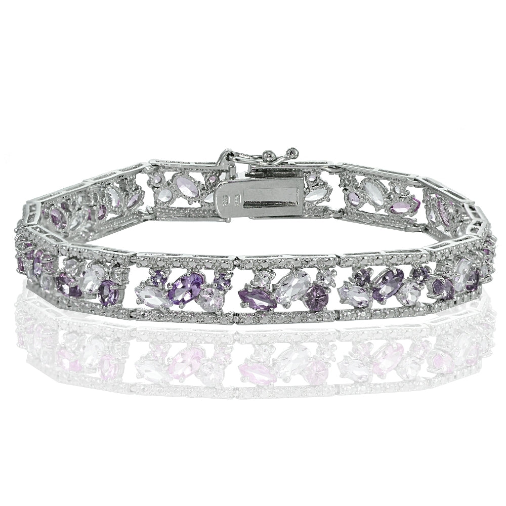 Sterling Silver African Amethyst and Amethyst Cluster Bracelet