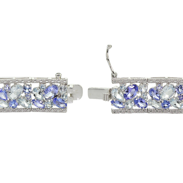 Sterling Silver Tanzanite and Aquamarine Cluster Bracelet