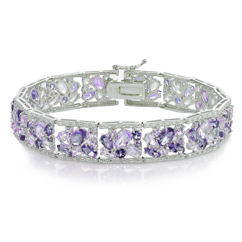 Sterling Silver African Amethyst and Amethyst Cluster Bracelet