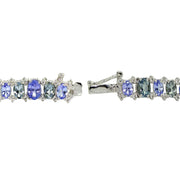 Sterling Silver Tanzanite, London Blue and White Topaz Oval Bracelet