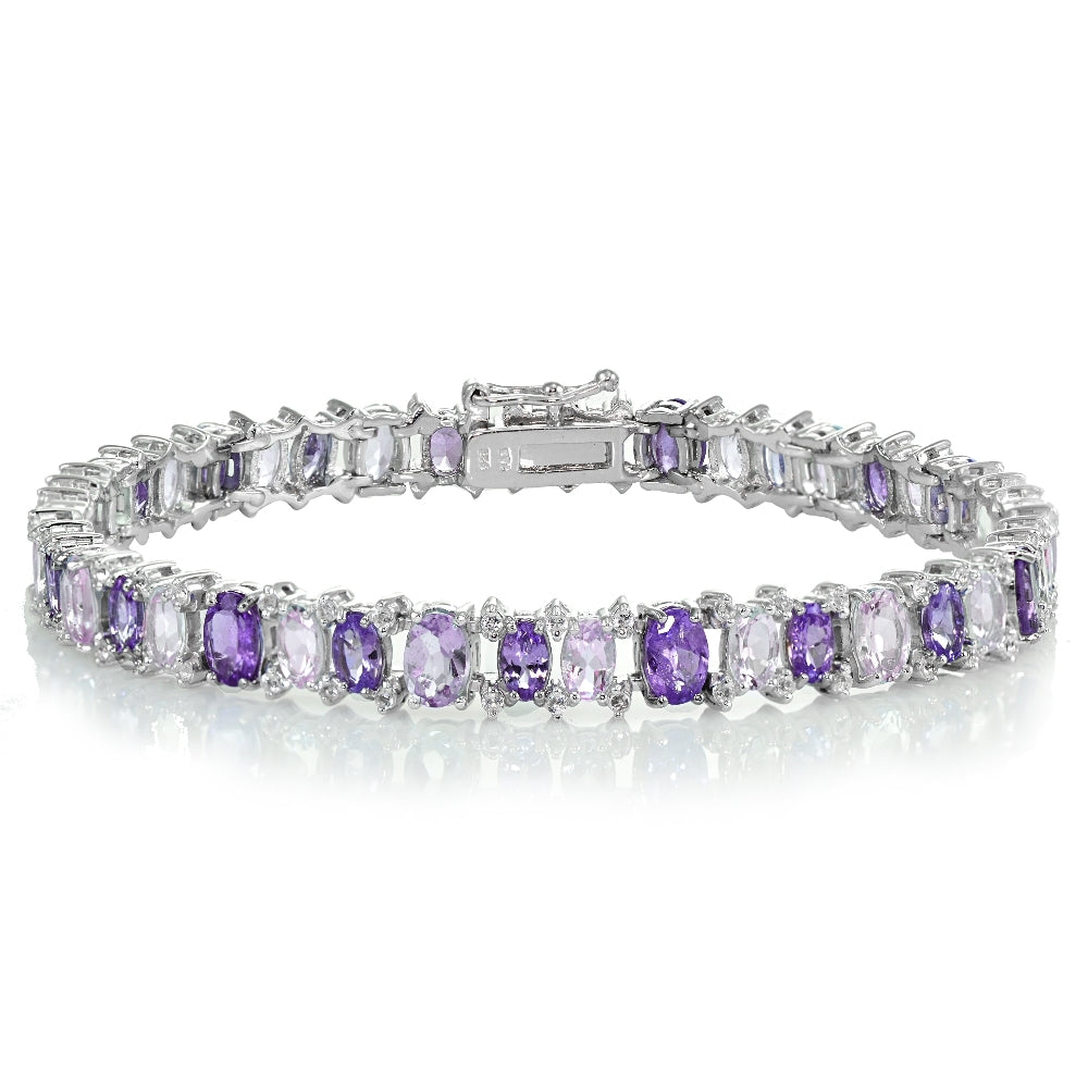 Sterling Silver African Amethyst, Amethyst and White Topaz Oval Bracelet