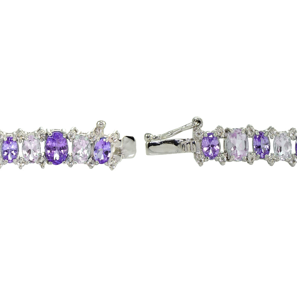 Sterling Silver African Amethyst, Amethyst and White Topaz Oval Bracelet-2