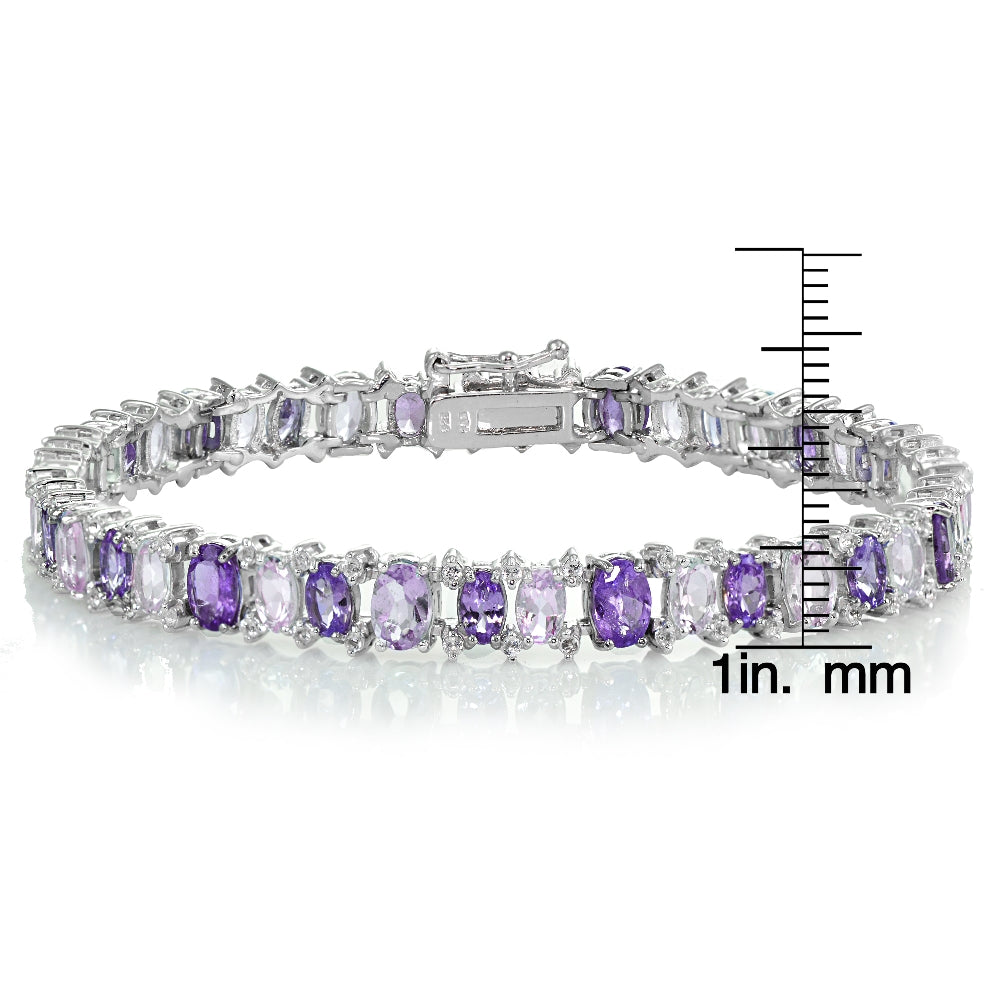 Sterling Silver African Amethyst, Amethyst and White Topaz Oval Bracelet-3