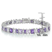 Sterling Silver African Amethyst, Amethyst and White Topaz Oval Bracelet