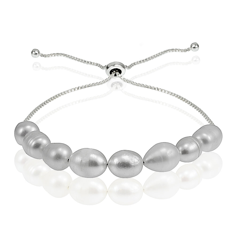 Sterling Silver Gray Freshwater Cultured Pearl Adjustable Bracelet