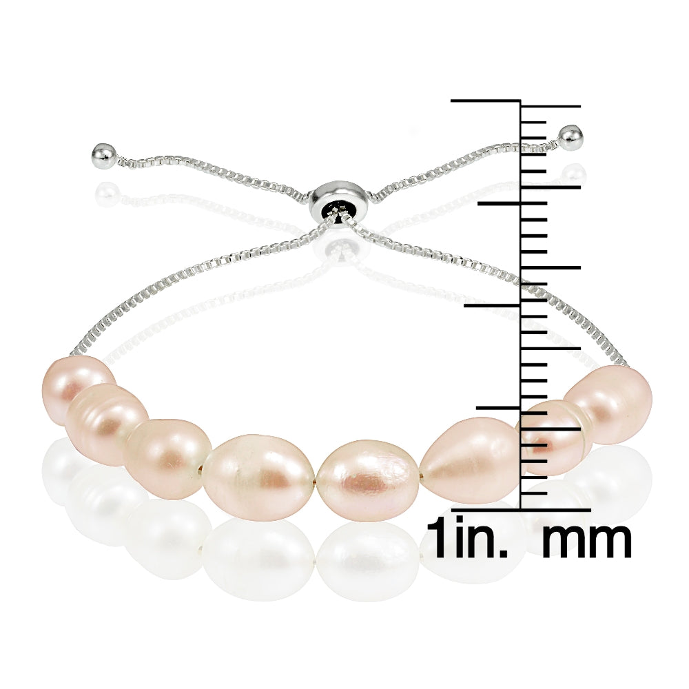 Sterling Silver Peach Freshwater Cultured Pearl Adjustable Bracelet-3