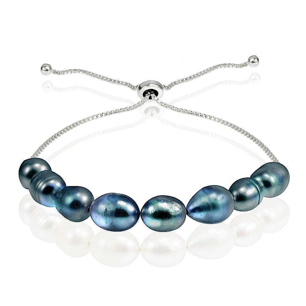 Sterling Silver Peacock Freshwater Cultured Pearl Adjustable Bracelet