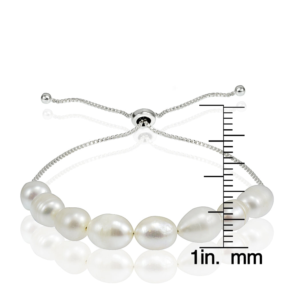 Sterling Silver White Freshwater Cultured Pearl Adjustable Bracelet-3