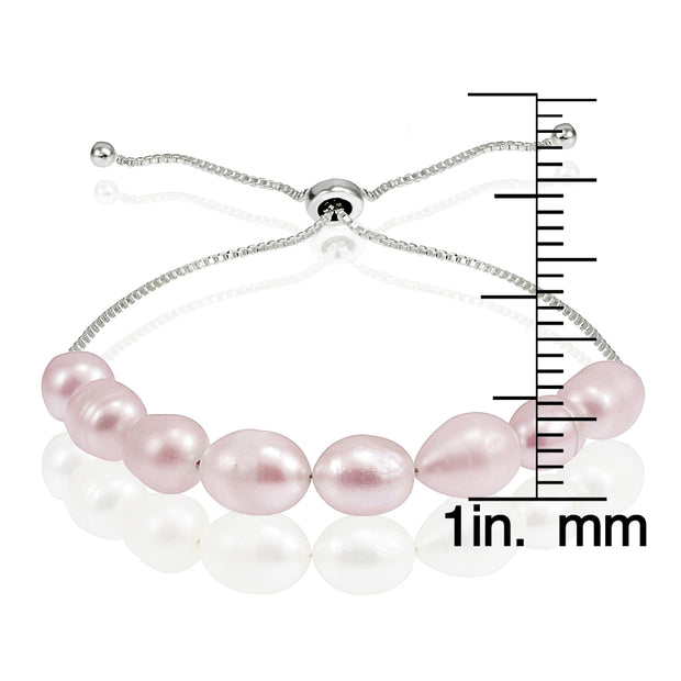 Sterling Silver Pink Freshwater Cultured Pearl Adjustable Bracelet
