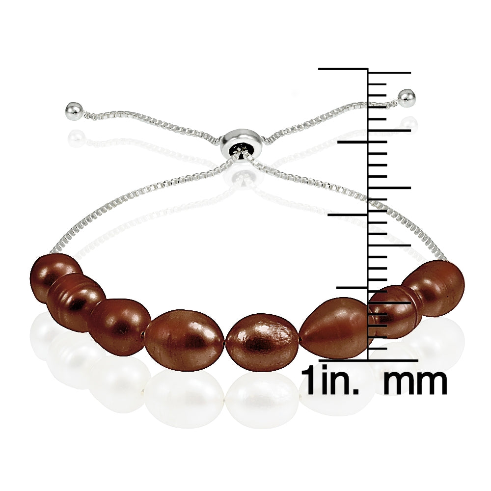 Sterling Silver Brown Freshwater Cultured Pearl Adjustable Bracelet-3