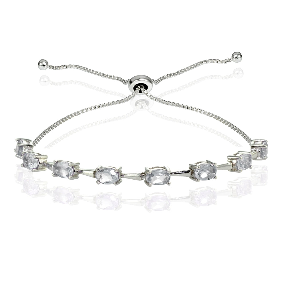 Sterling Silver Aquamarine Oval Adjustable Bolo Bracelet