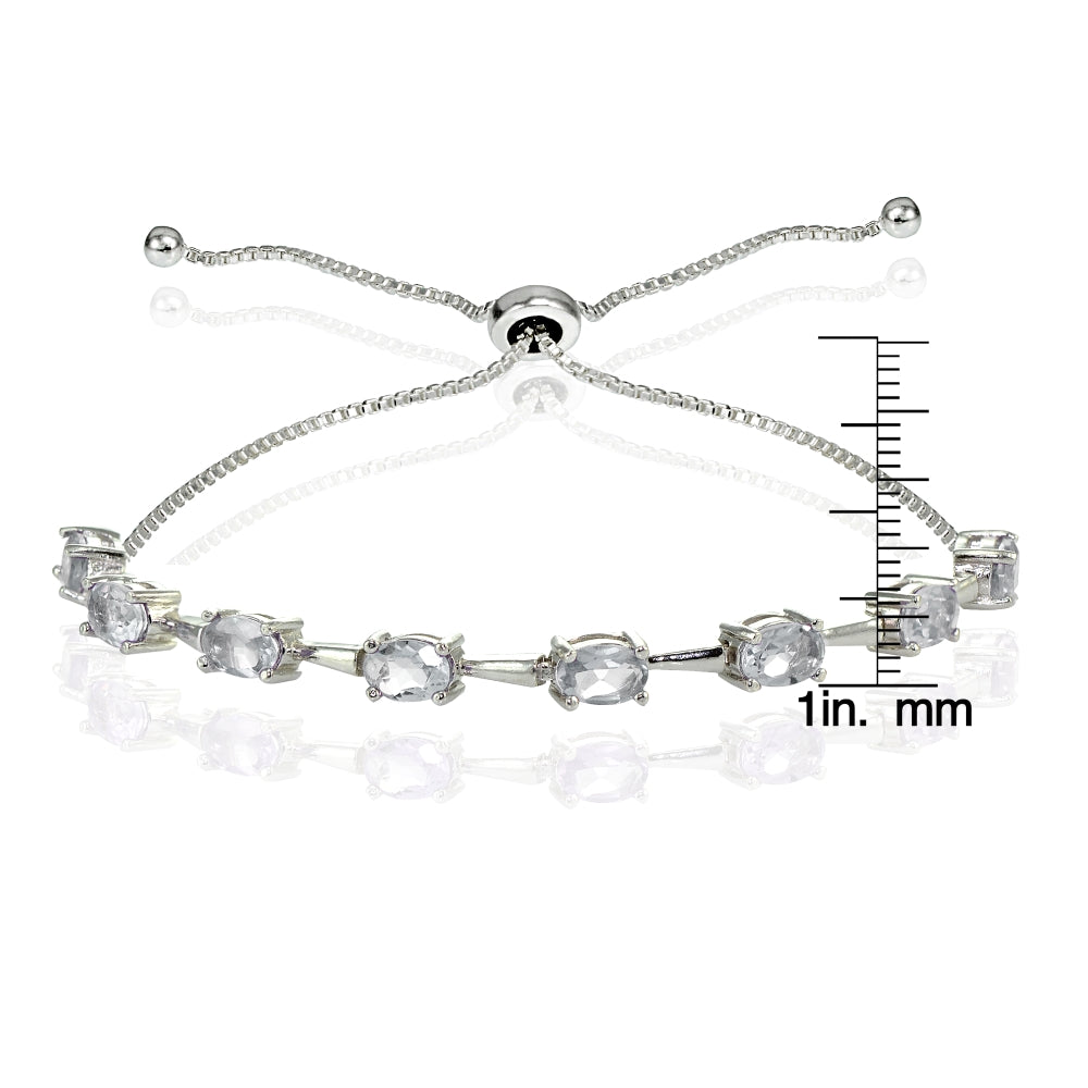 Sterling Silver Aquamarine Oval Adjustable Bolo Bracelet-3