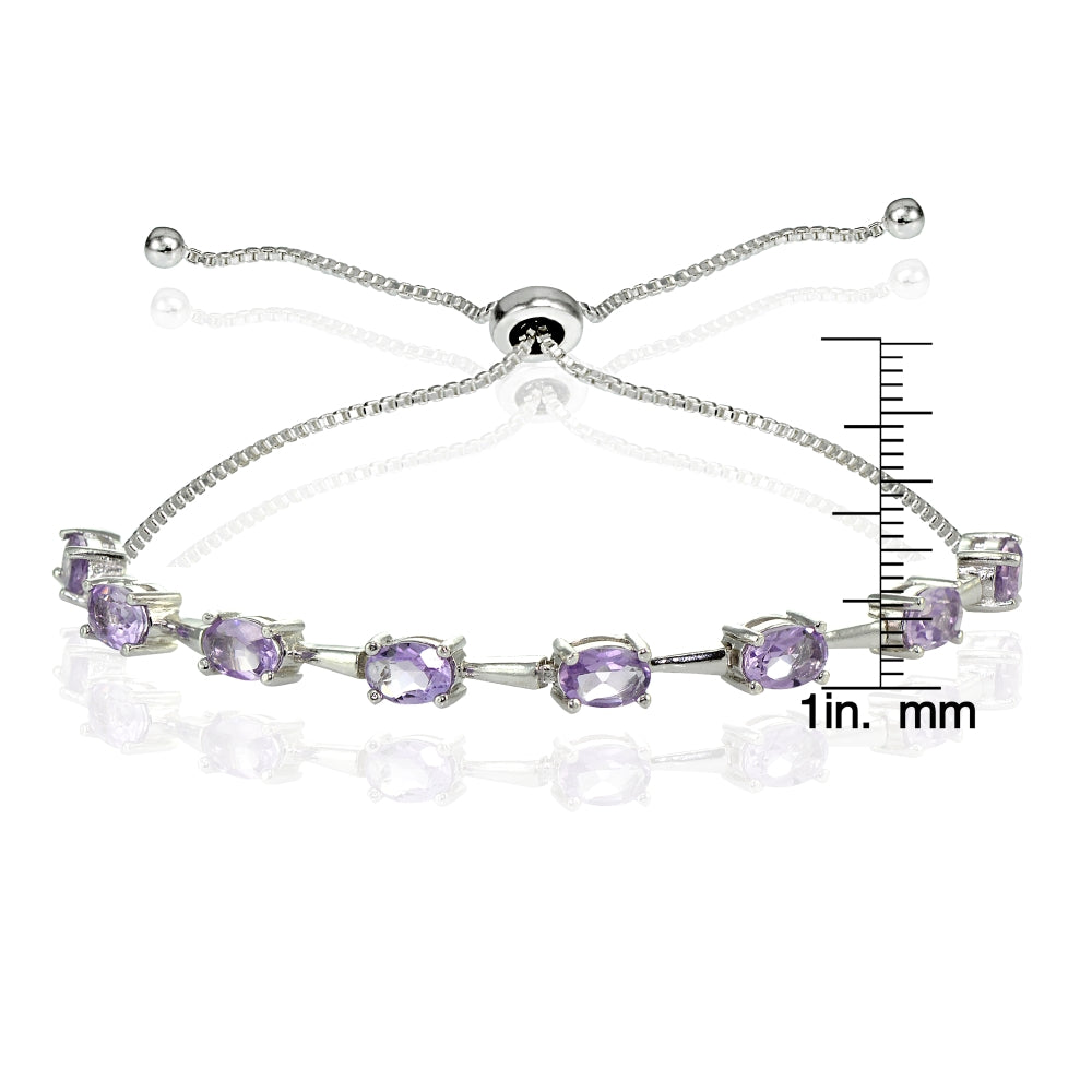 Sterling Silver Amethyst Oval Adjustable Bolo Bracelet-3