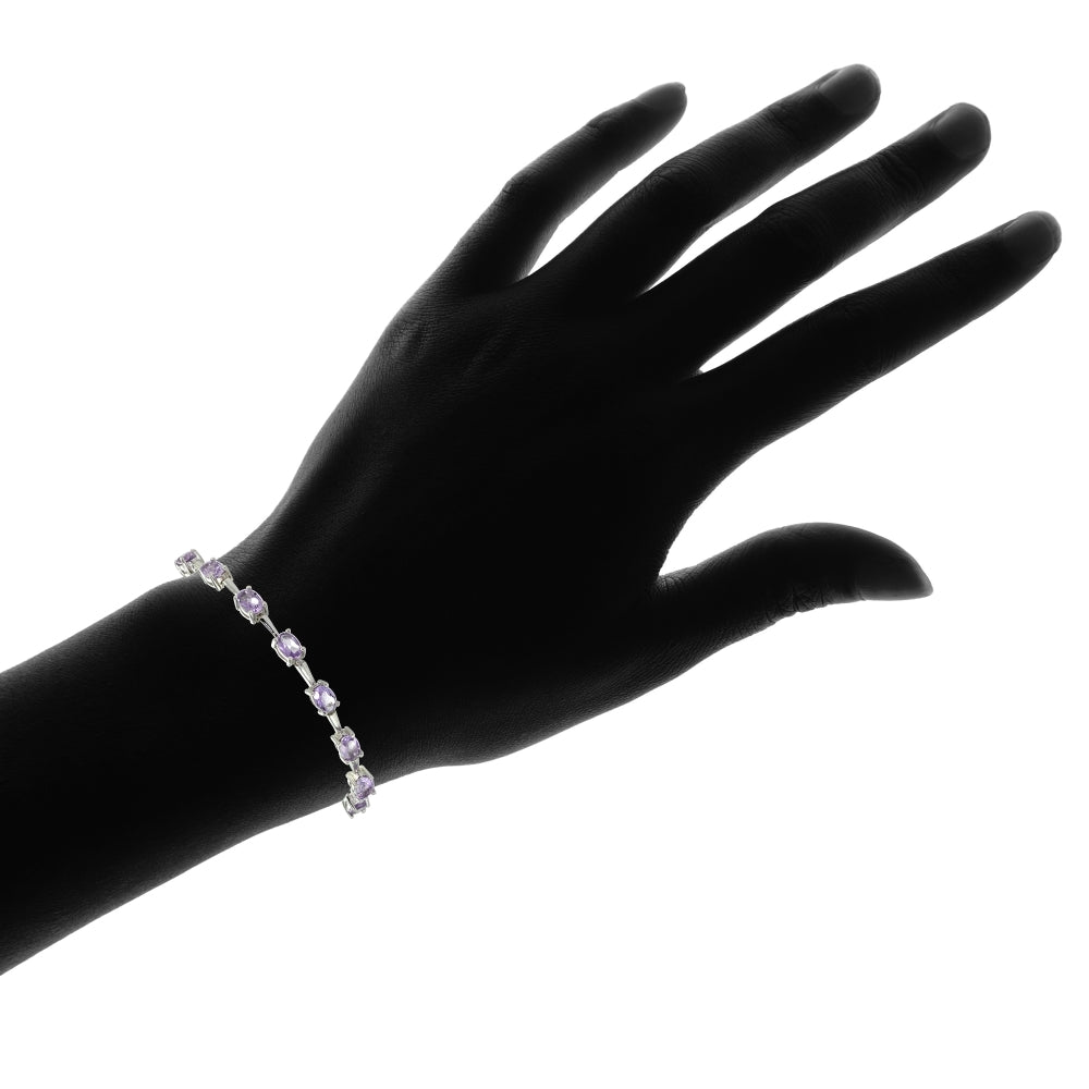 Sterling Silver Amethyst Oval Adjustable Bolo Bracelet-4