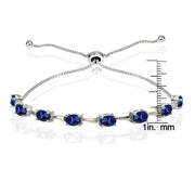 Sterling Silver Created Blue Sapphire Oval Adjustable Bolo Bracelet