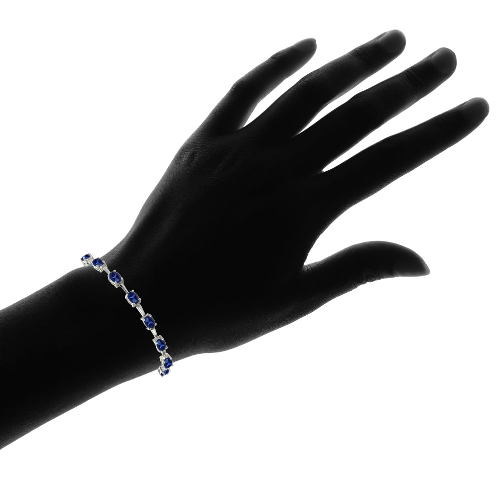 Sterling Silver Created Blue Sapphire Oval Adjustable Bolo Bracelet-4
