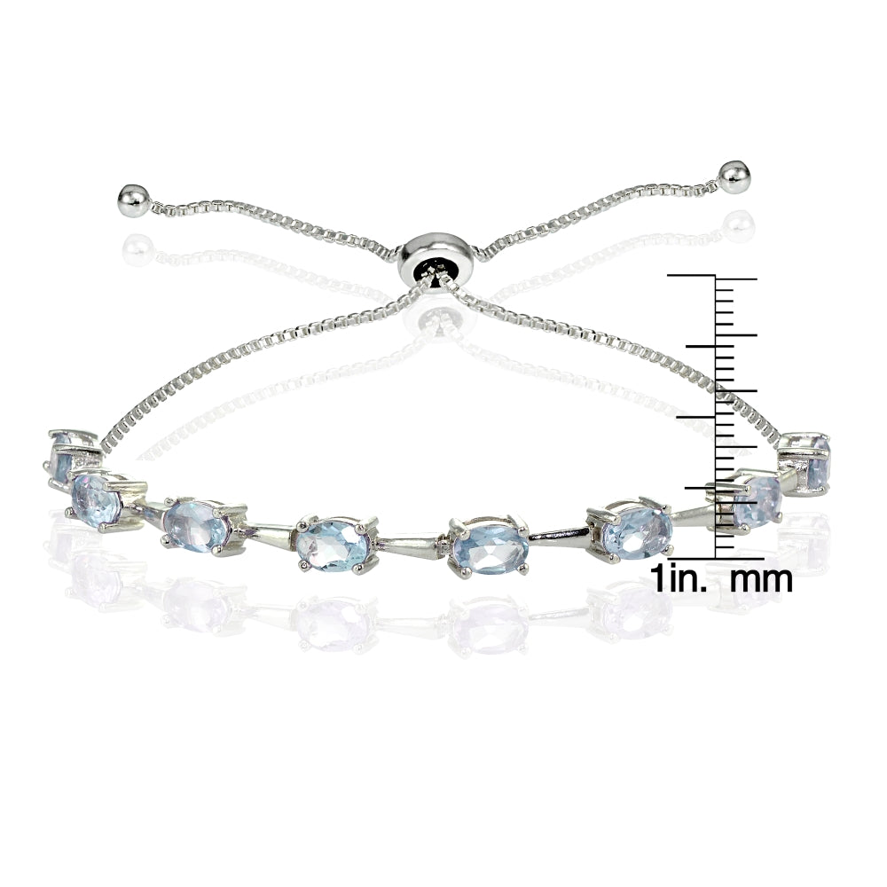 Sterling Silver Blue Topaz Oval Adjustable Bolo Bracelet-3