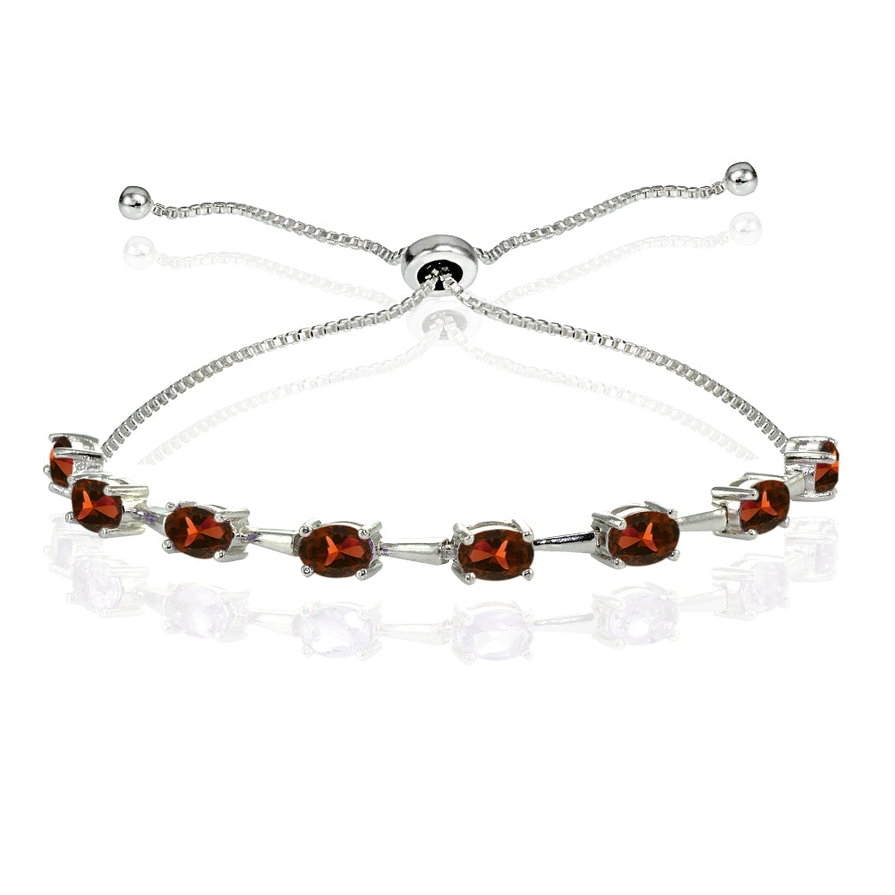 Sterling Silver Garnet Oval Adjustable Bolo Bracelet