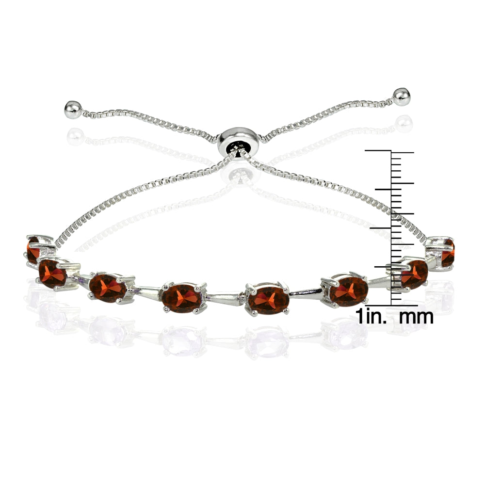 Sterling Silver Garnet Oval Adjustable Bolo Bracelet-3
