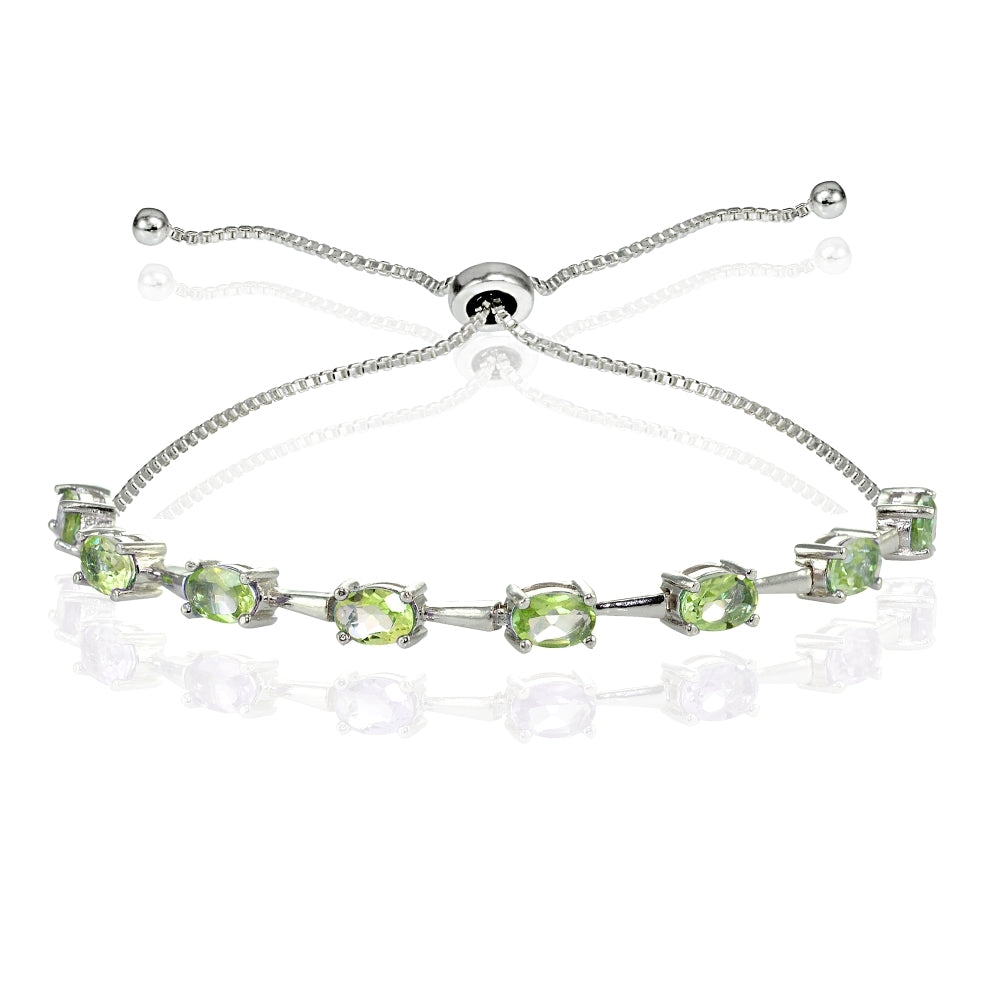 Sterling Silver Peridot Oval Adjustable Bolo Bracelet