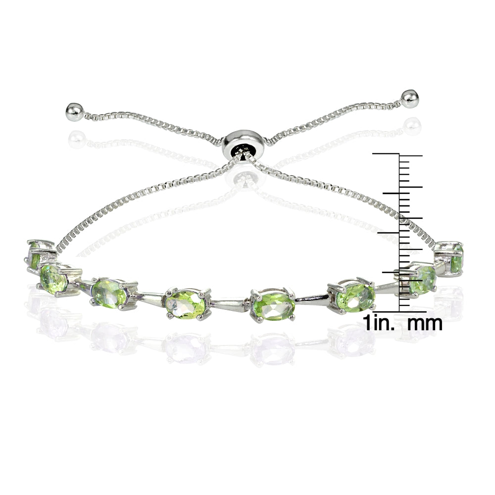 Sterling Silver Peridot Oval Adjustable Bolo Bracelet-3