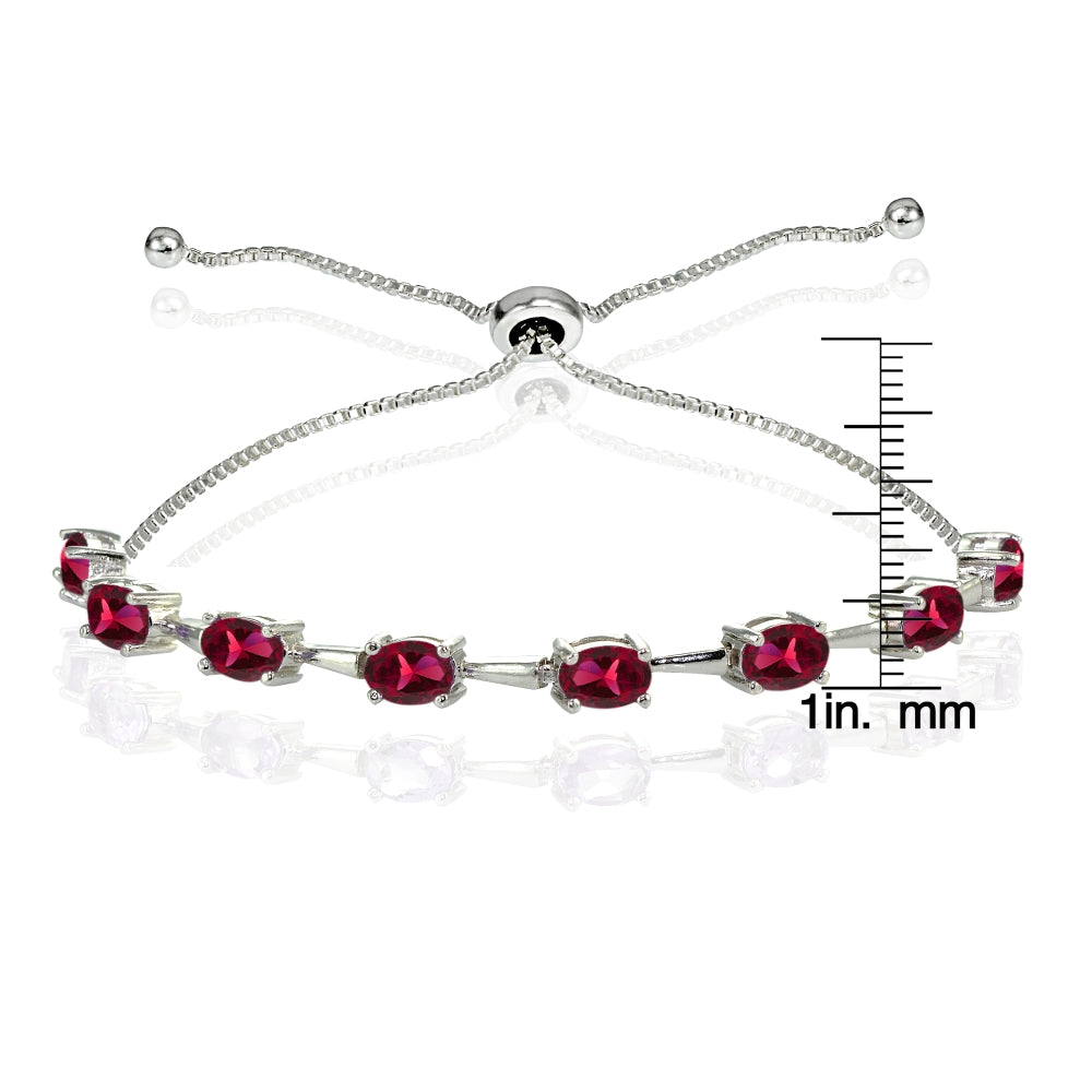Sterling Silver Created Ruby Oval Adjustable Bolo Bracelet-3