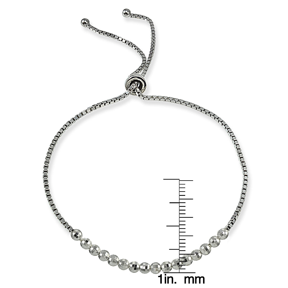 Sterling Silver Disco Ball Beaded Adjustable Bolo Bracelet-3