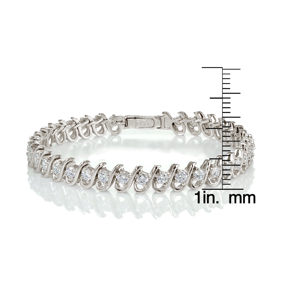 Sterling Silver Cubic Zirconia S Link Tennis Bracelet-3