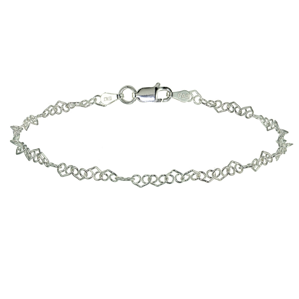 Sterling Silver 3.5mm Intertwining Hearts Link Chain Bracelet