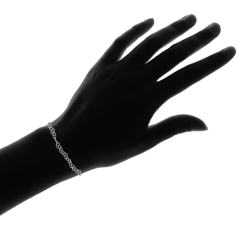 Sterling Silver 3.5mm Intertwining Hearts Link Chain Bracelet-3